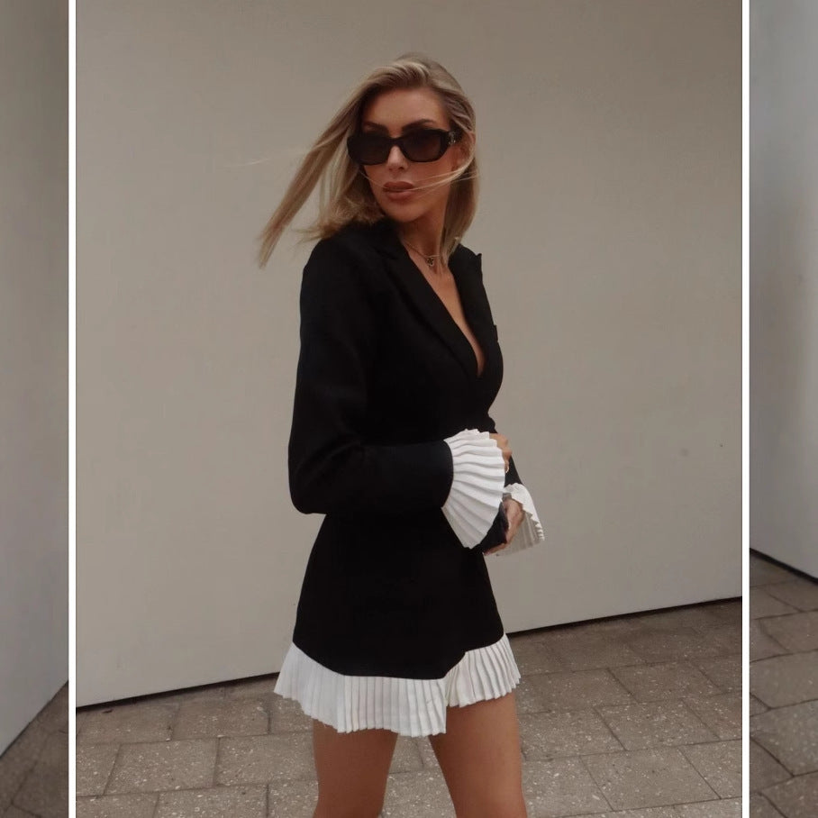 Robe Noire Contrastée à Volants