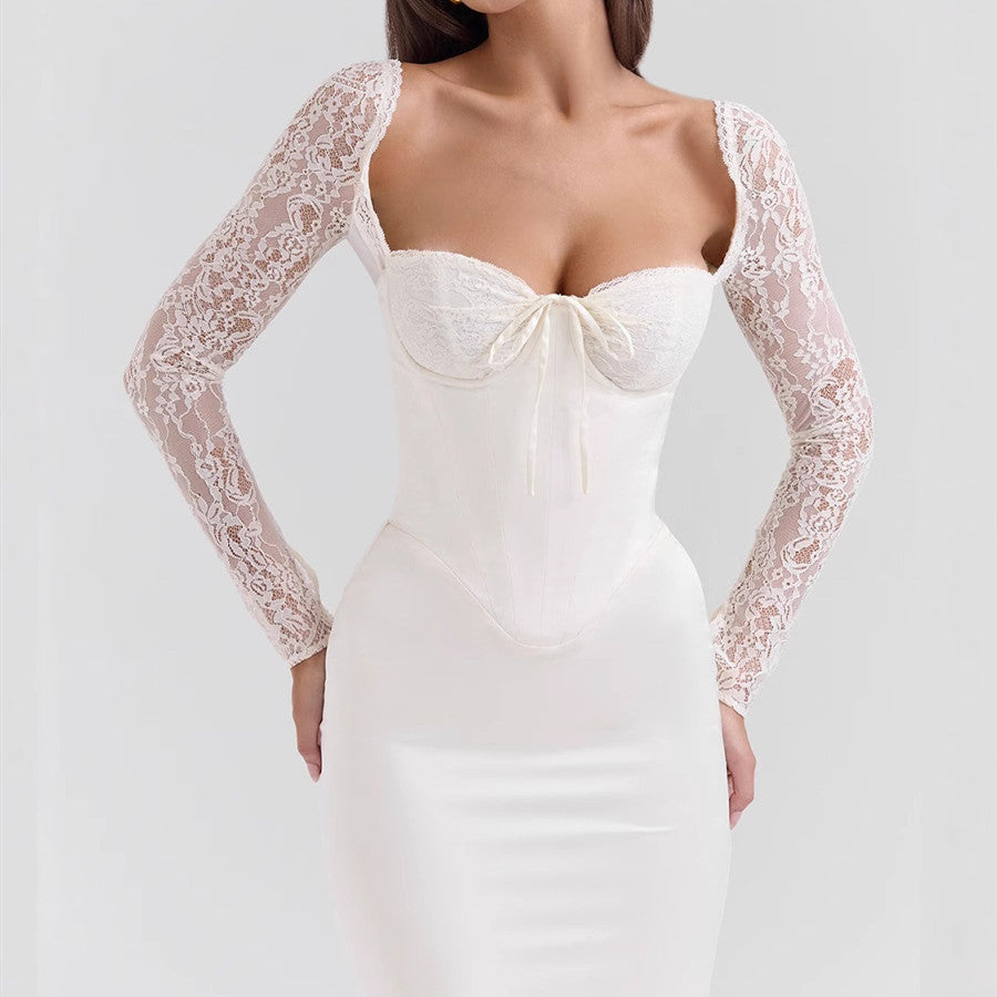 Robe Blanche Élégance Dentelle