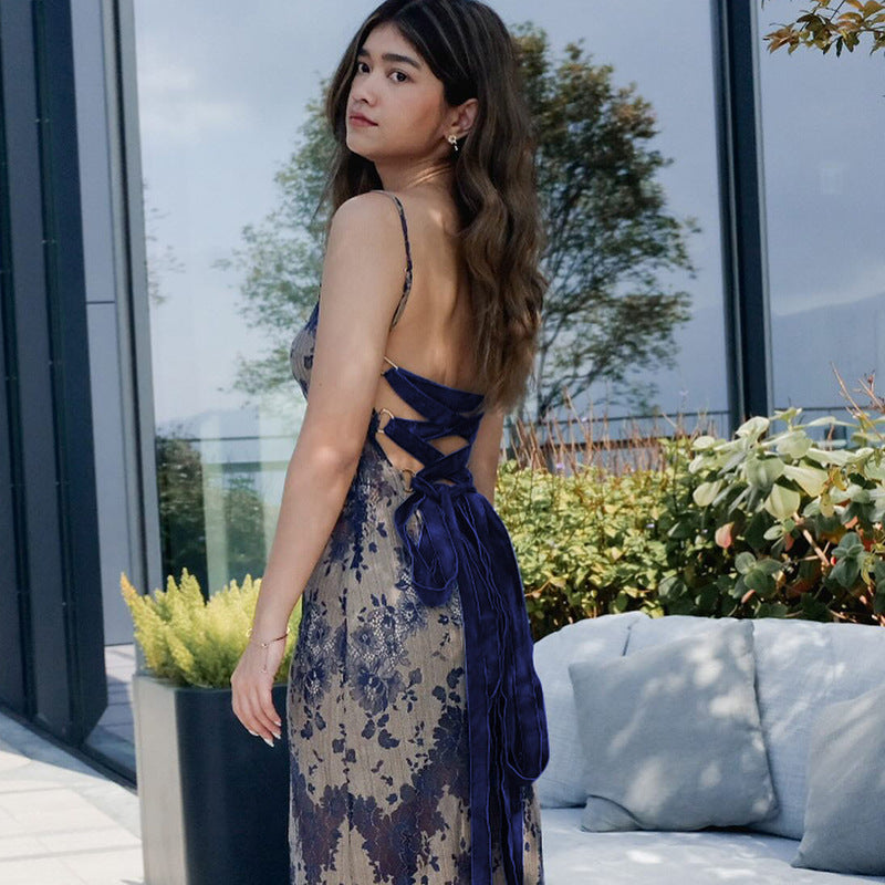 Robe Longue Bleu à Bretelles