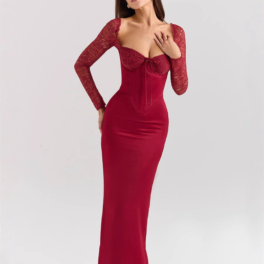 Robe Rouge Élégance Dentelle