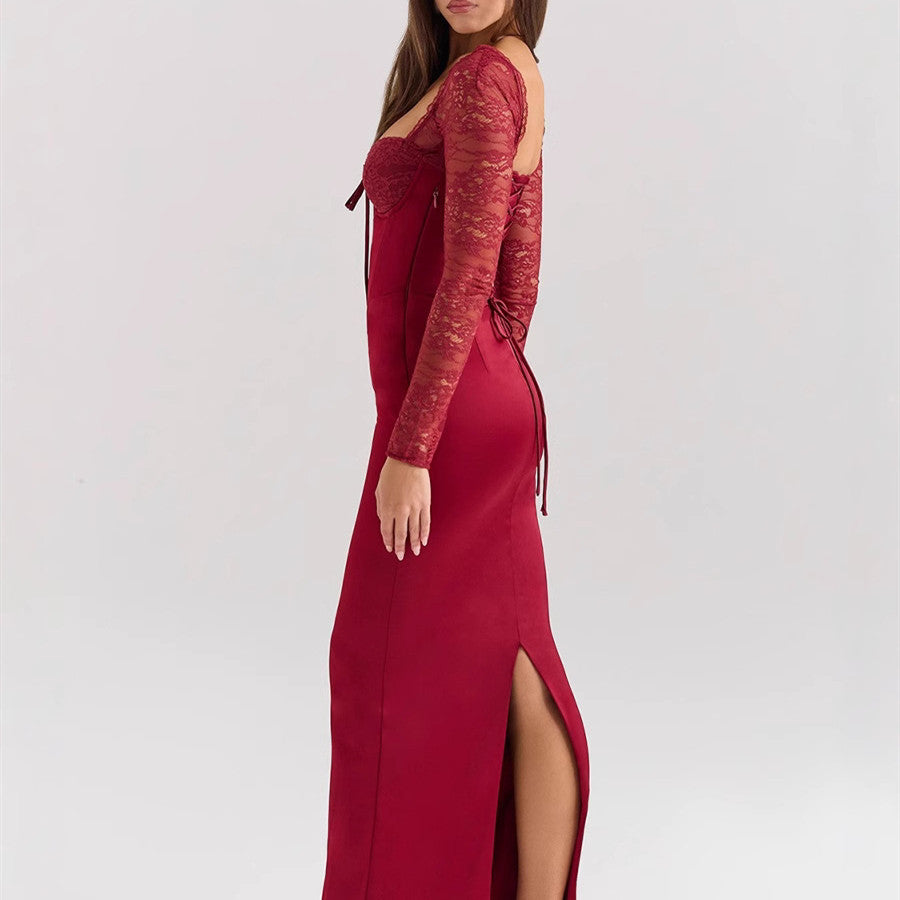 Robe Rouge Élégance Dentelle