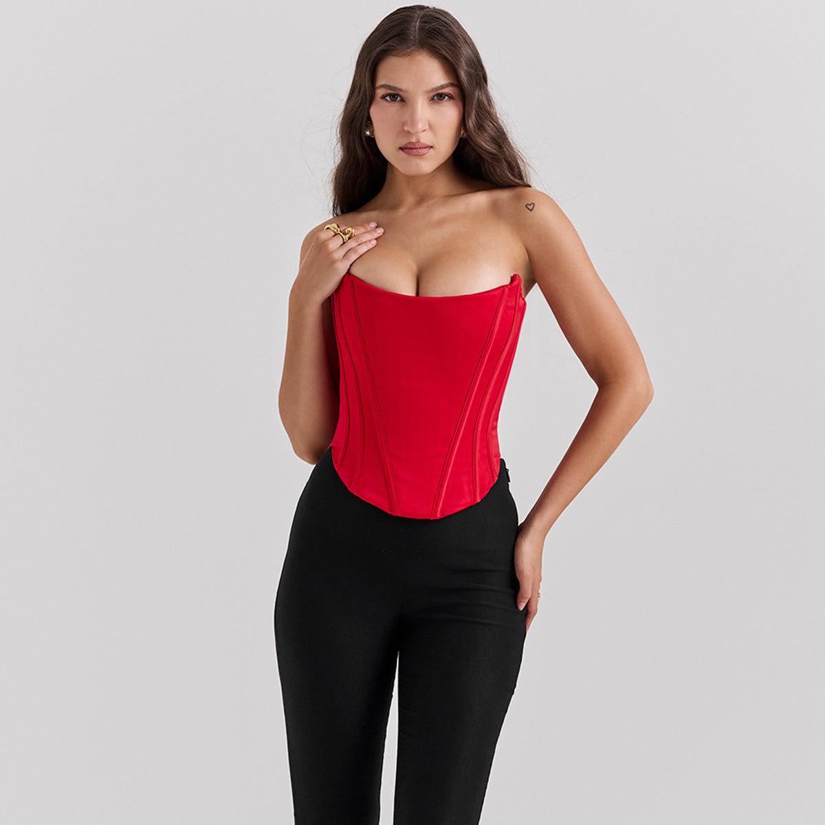 Chic Moderne – Tube Top Corset Court en Satin