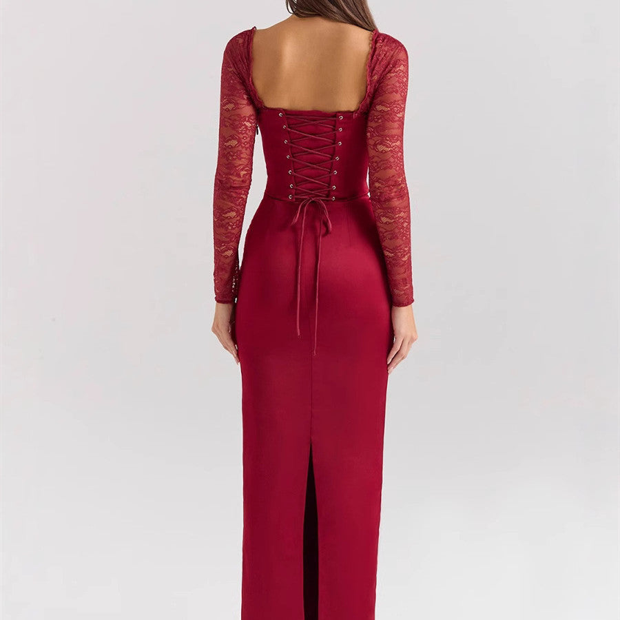 Robe Rouge Élégance Dentelle